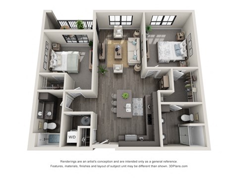 2 bed 2 bath floor plan Aat 5300 Centre, Missouri